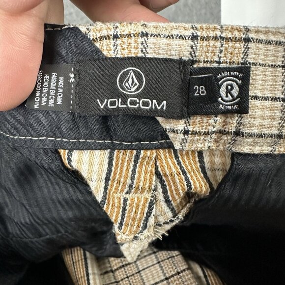 Volcom Womens Chino Pants Size 28 Tan Plaid High Waist Trousers Casual - Picture 15 of 16